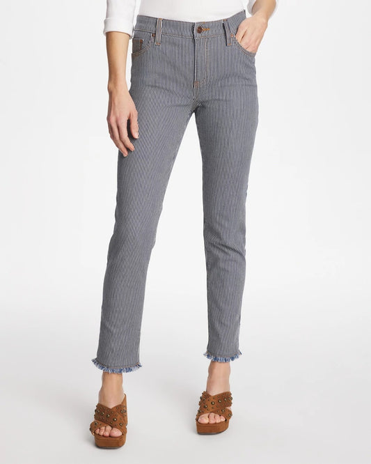 Chico's Pinnacle Stripe Girlfriend Ankle Jeans Denim