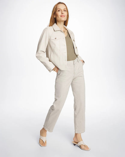 Chico's Stripe Girlfriend Straight Ankle Jeans Lichen