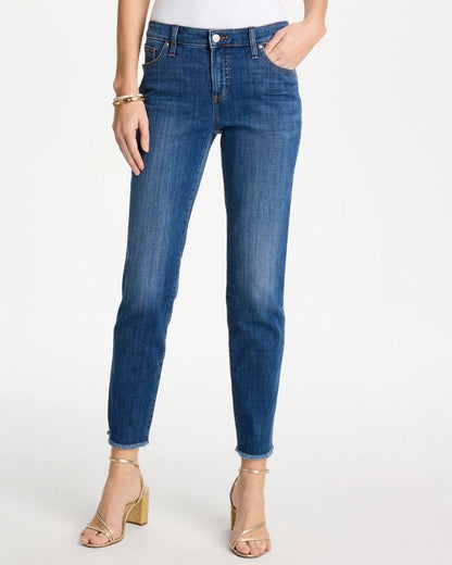 Chico's Girlfriend Slim Frayed Ankle Jeans Kailua Indigo