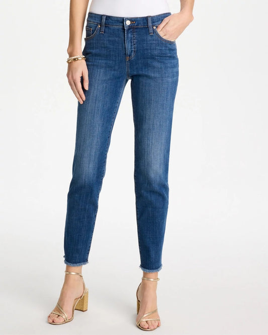 Chico's Girlfriend Slim Frayed Ankle Jeans Kailua Indigo