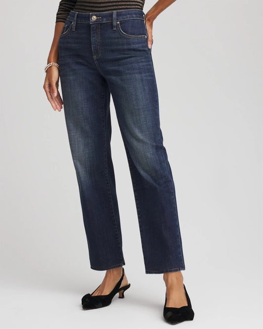 Chico's Girlfriend Straight Ankle Jeans Flower Moon Indigo