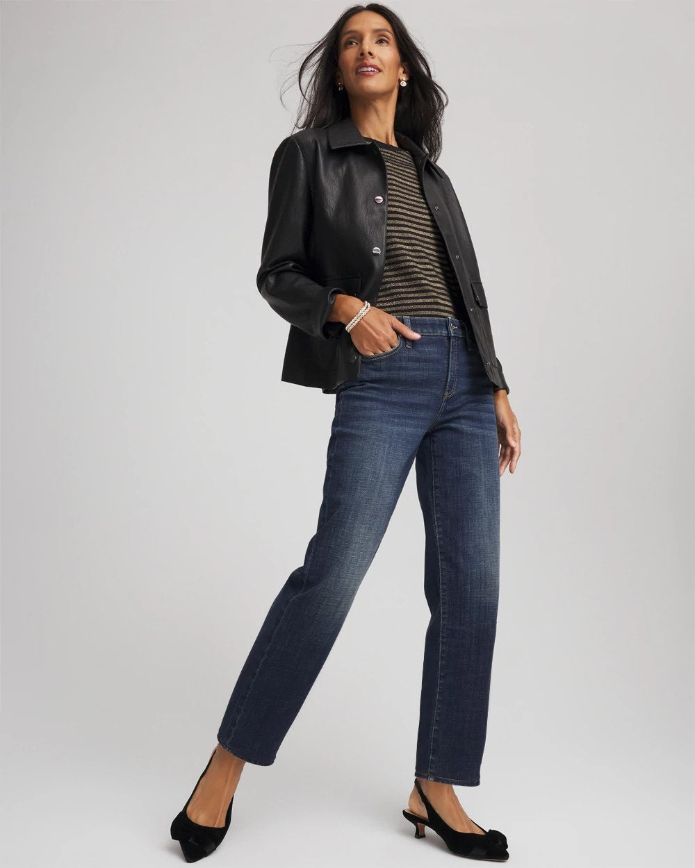 Chico's Girlfriend Straight Ankle Jeans Flower Moon Indigo