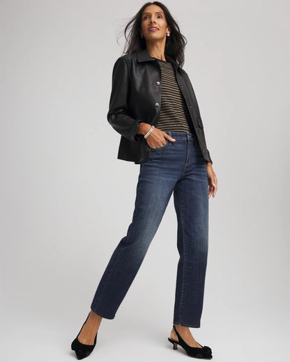 Chico's Girlfriend Straight Ankle Jeans Flower Moon Indigo