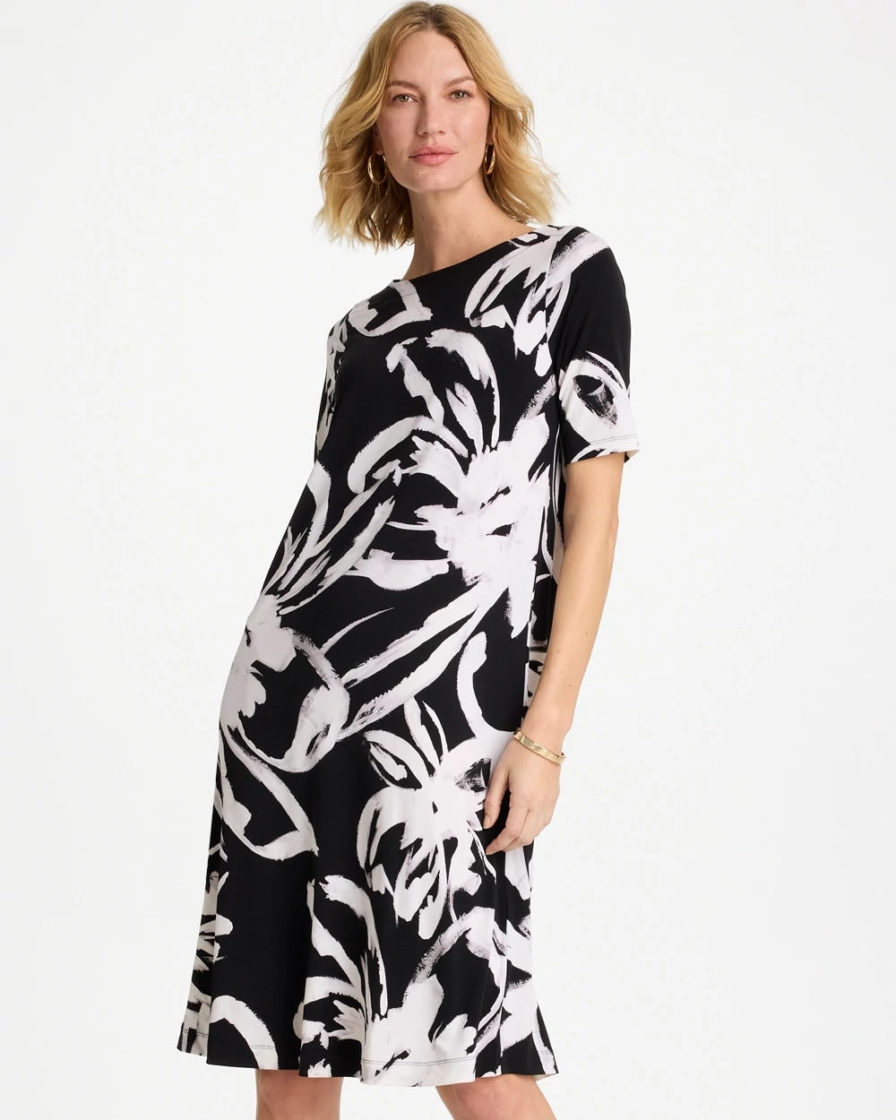 Chico's Travelers™ Knit New Bloom Day Dress Black/White