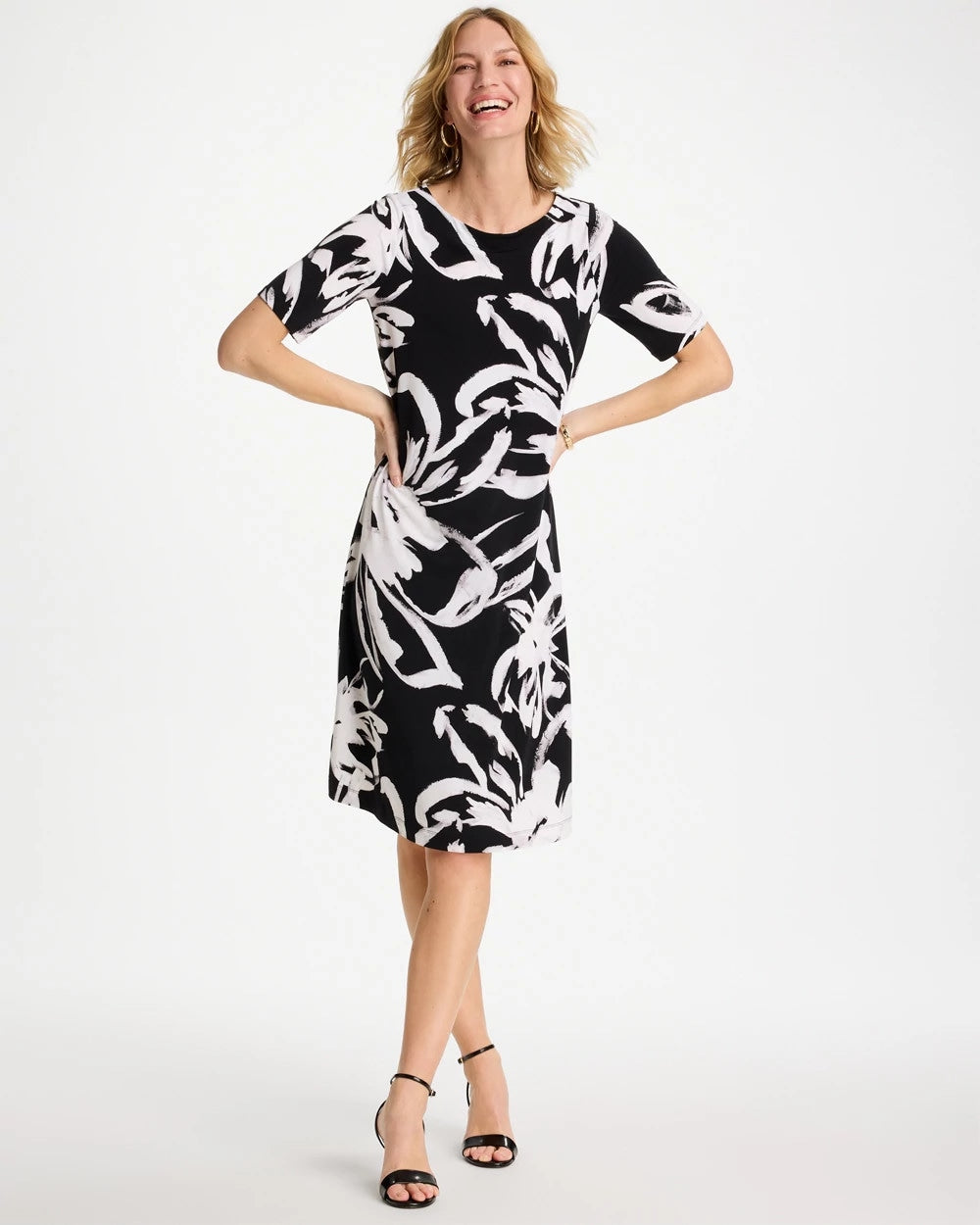 Chico's Travelers™ Knit New Bloom Day Dress Black/White