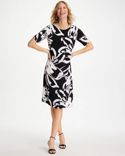 Chico's Travelers™ Knit New Bloom Day Dress Black/White