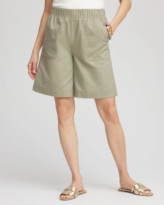 Chico's Cotton-Linen Pull-On Utility Shorts Washed Sage