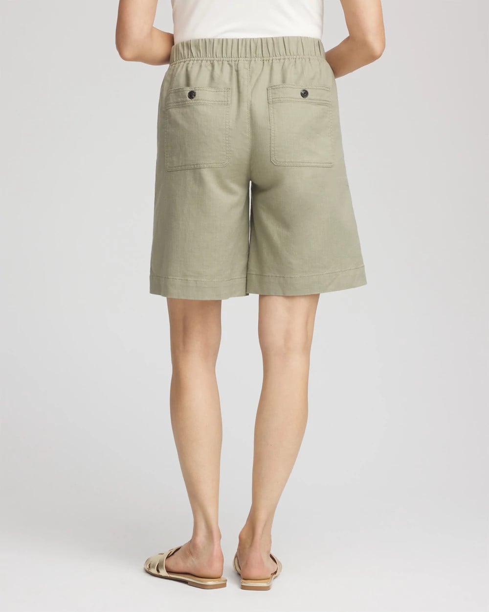 Chico's Cotton-Linen Pull-On Utility Shorts Washed Sage