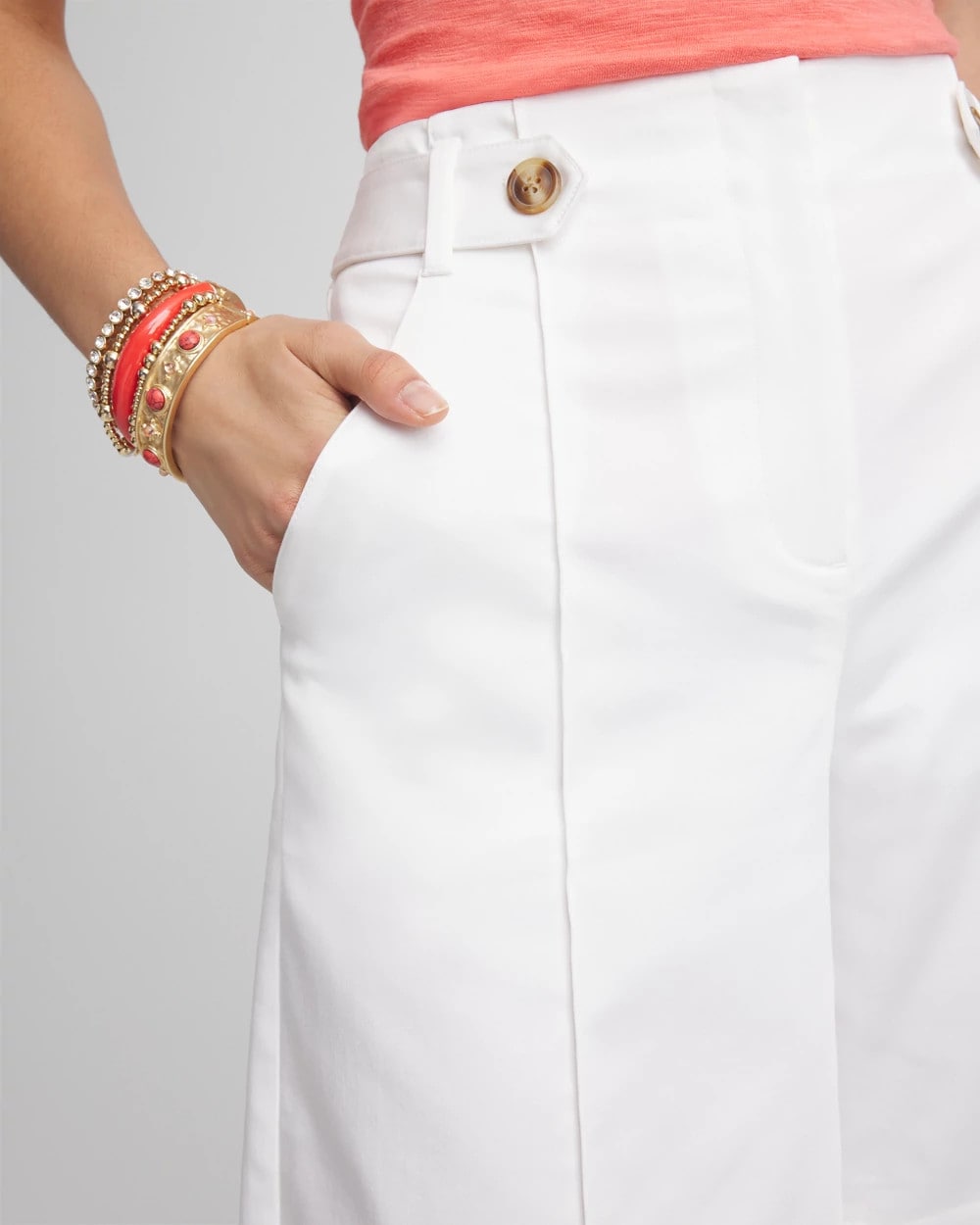 Chico's Sateen Tab-Front A-line Shorts Alabaster