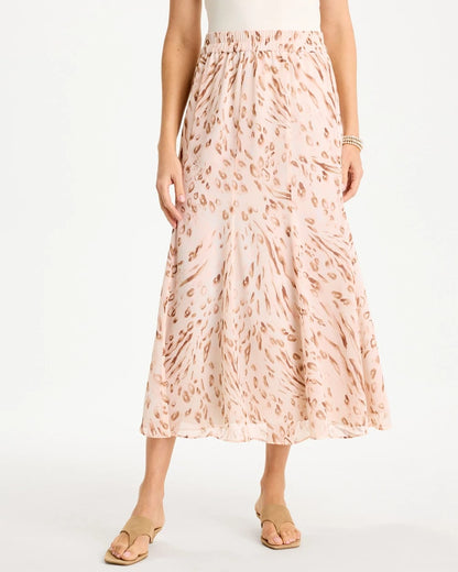 Chico's Cheetah Pull-On Godet Skirt Sweet Blossom