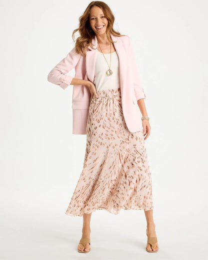 Chico's Cheetah Pull-On Godet Skirt Sweet Blossom