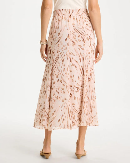 Chico's Cheetah Pull-On Godet Skirt Sweet Blossom