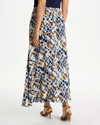 Chico's Faux Silk Printed Maxi Skirt Passport Blue