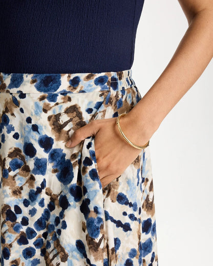 Chico's Faux Silk Printed Maxi Skirt Passport Blue
