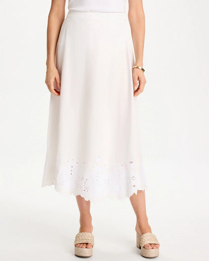 Chico's Alabaster Twill Embroidered Hem Skirt Alabaster