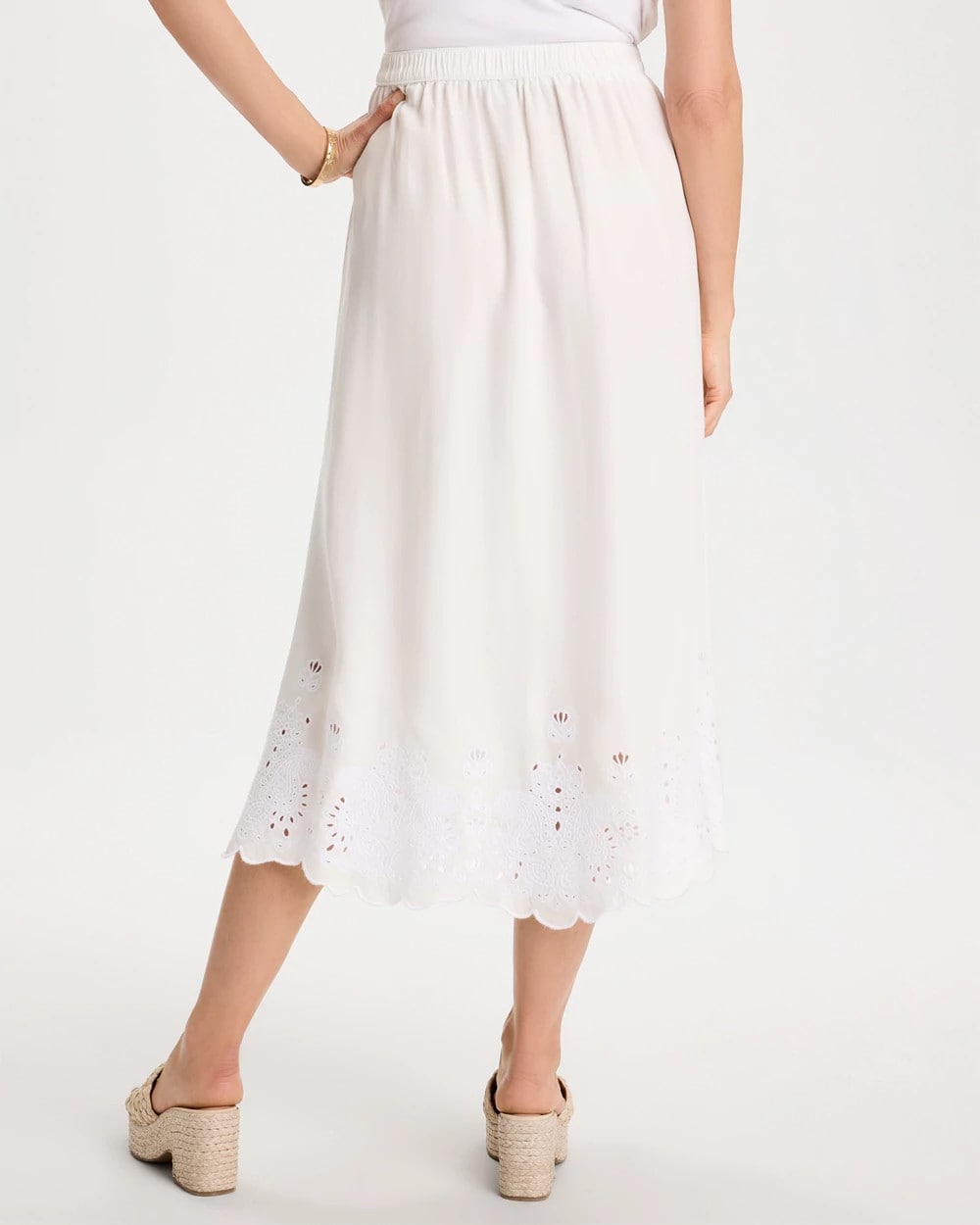 Chico's Alabaster Twill Embroidered Hem Skirt Alabaster