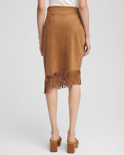 Chico's Suede Fringed Asymmetrical Skirt Burnt Sienna