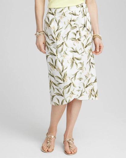 Chico's Linen Midi Wrap Skirt Alabaster