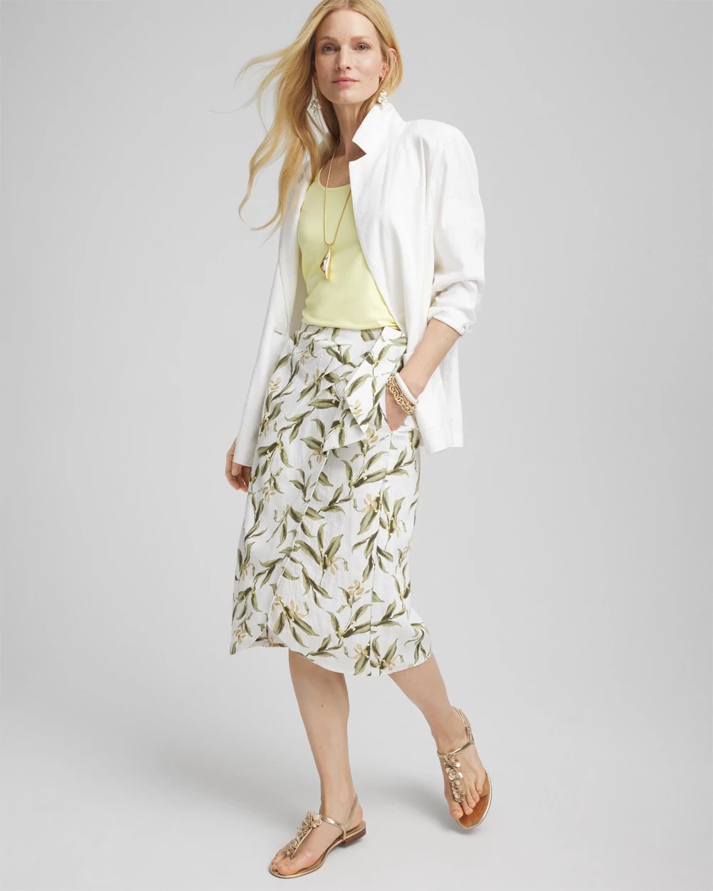 Chico's Linen Midi Wrap Skirt Alabaster
