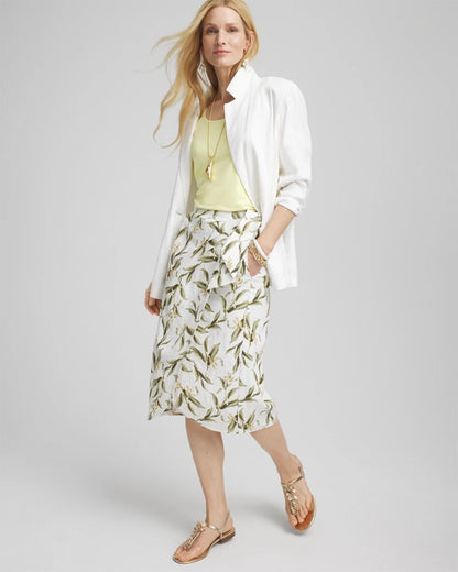 Chico's Linen Midi Wrap Skirt Alabaster