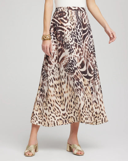 Chico's Animal Bengal Marks Faux Satin Skirt Black