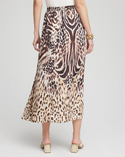 Chico's Animal Bengal Marks Faux Satin Skirt Black