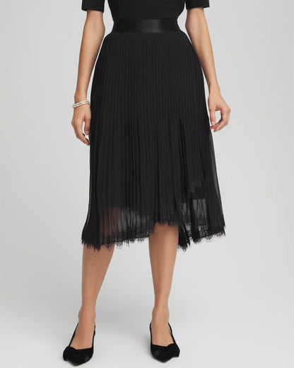 Chico's Pleated Lace Hem Midi Skirt Black