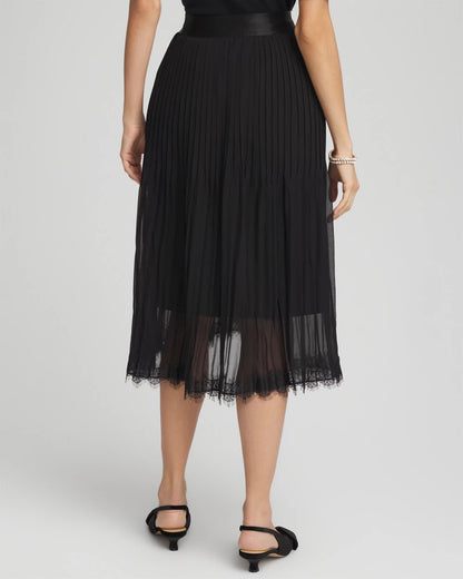 Chico's Pleated Lace Hem Midi Skirt Black