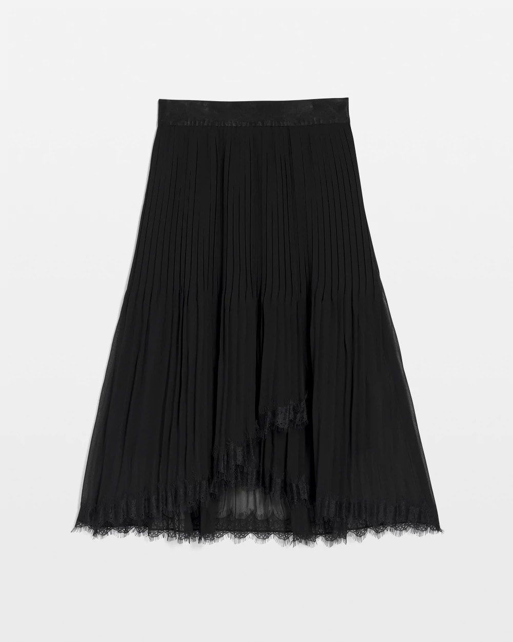 Chico's Pleated Lace Hem Midi Skirt Black