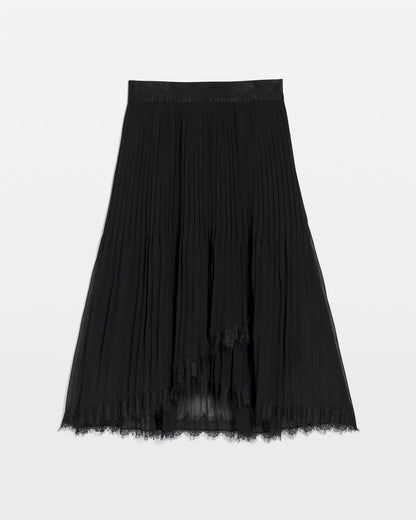 Chico's Pleated Lace Hem Midi Skirt Black