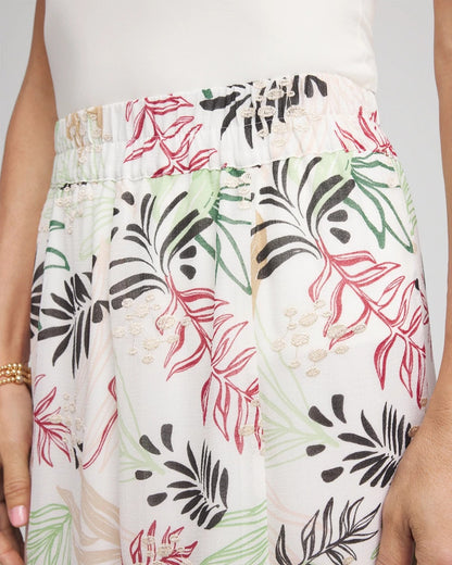 Chico's Floral Embroidered Crinkle Maxi Skirt Ecru