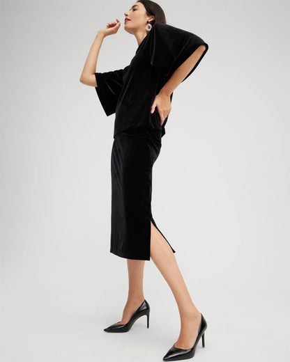 Chico's Travelers™ Velvet Midi Skirt Travelers Black