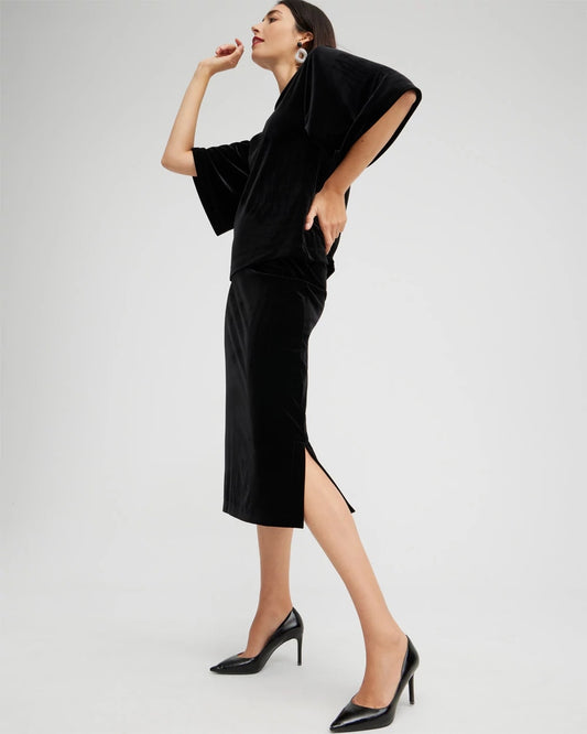 Chico's Travelers™ Velvet Midi Skirt Travelers Black