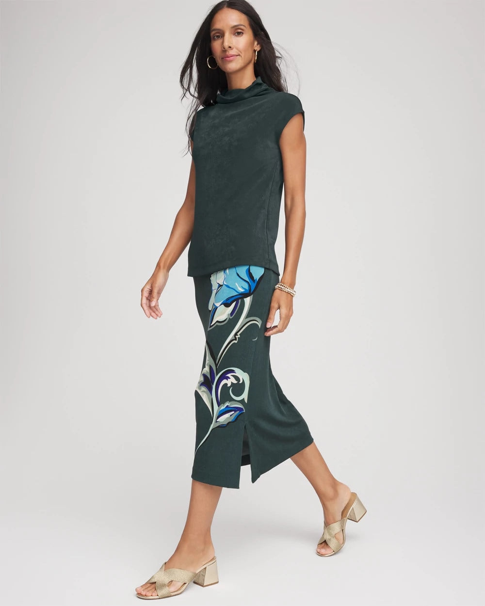 Chico's Travelers™ Artisanal Midi Skirt Darkest Spruce