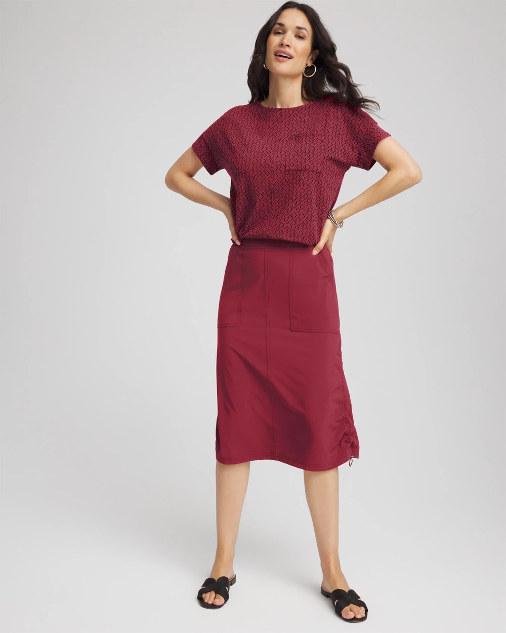 Chico's Zenergy® UPF Bungee-Hem Pull-On Skirt Russet Red
