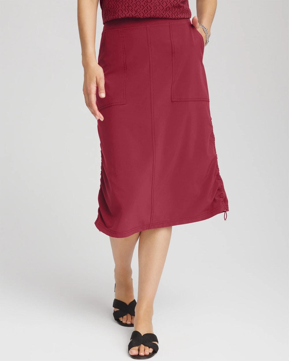 Chico's Zenergy® UPF Bungee-Hem Pull-On Skirt Russet Red