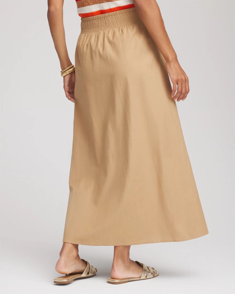 Chico's Smocked Pull-On Midi Skirt Cafe Aroma