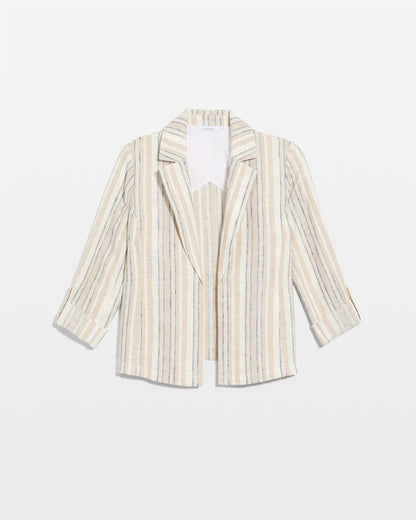 Chico's Striped Linen Roll Sleeve Blazer Neutral