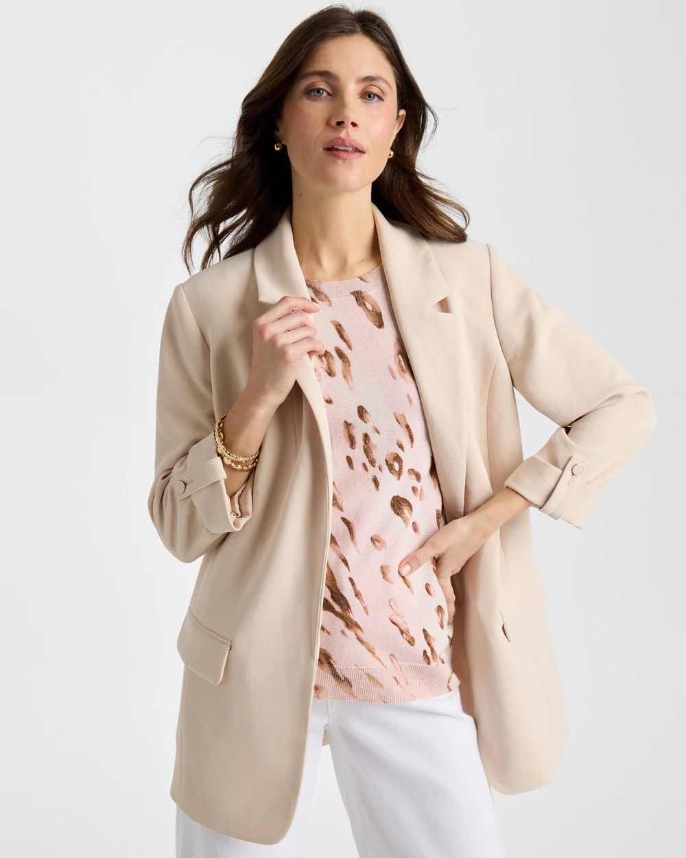 Chico's Boyfriend Crepe Blazer Pale Sand