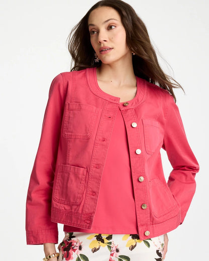 Chico's Collarless Twill Box Jacket Hot Honeysuckle