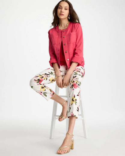 Chico's Collarless Twill Box Jacket Hot Honeysuckle