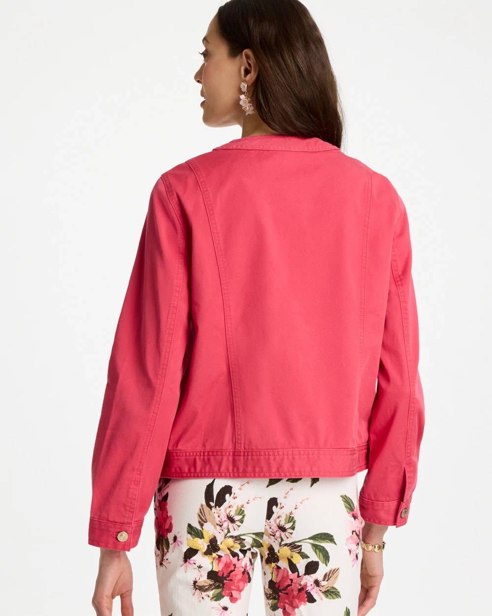 Chico's Collarless Twill Box Jacket Hot Honeysuckle