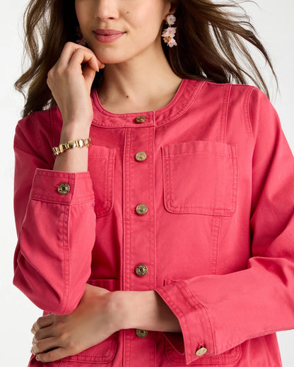 Chico's Collarless Twill Box Jacket Hot Honeysuckle