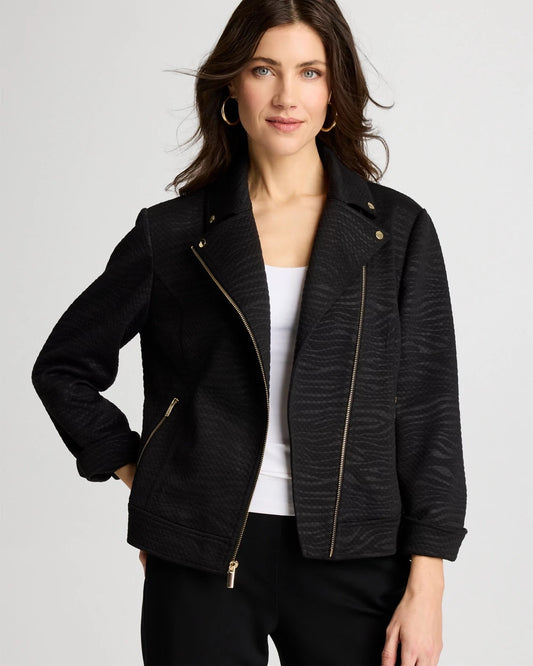 Chico's Embossed Knit Moto Jacket Black