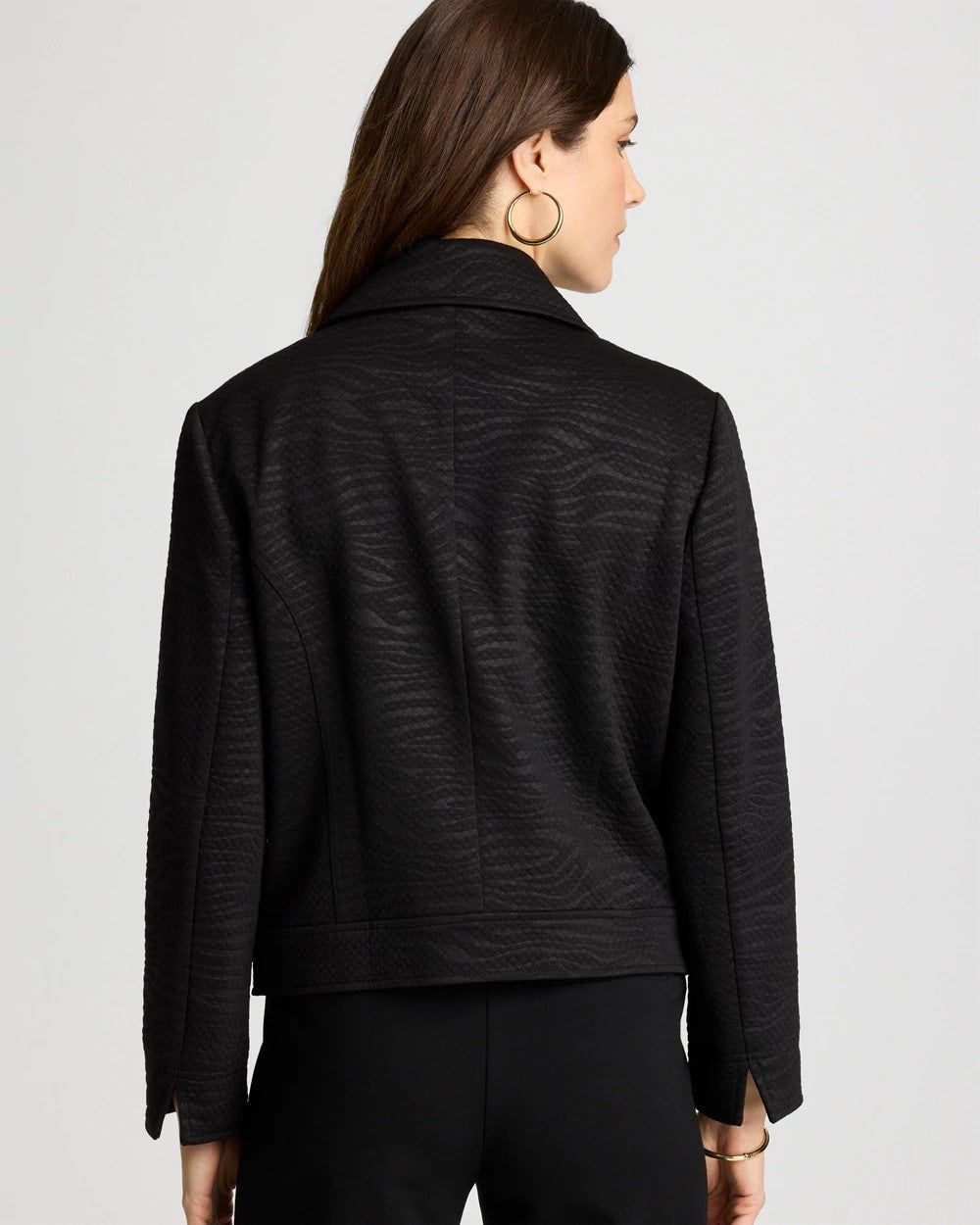 Chico's Embossed Knit Moto Jacket Black