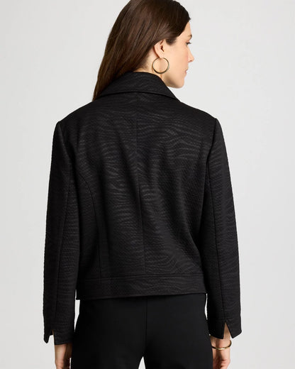 Chico's Embossed Knit Moto Jacket Black