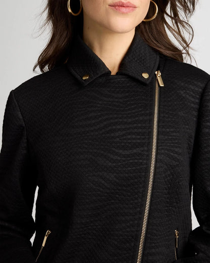 Chico's Embossed Knit Moto Jacket Black