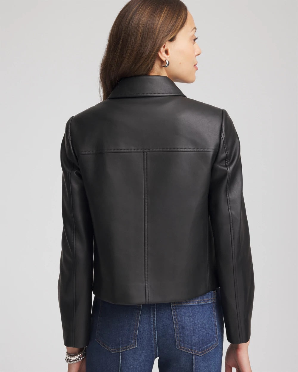 Chico's Faux Leather Zip-Front Jacket Black