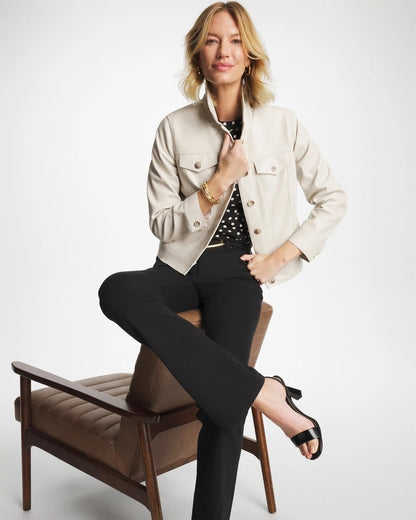 Chico's Faux Leather Trucker Jacket White Truffle