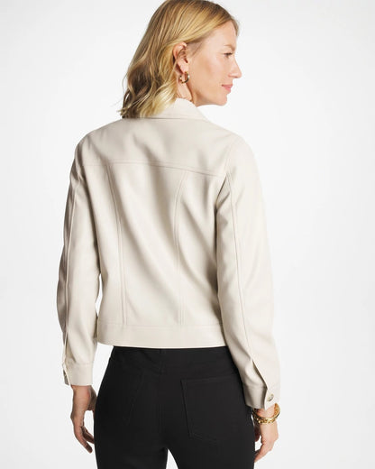 Chico's Faux Leather Trucker Jacket White Truffle